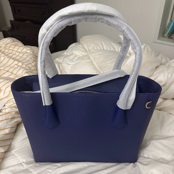 Dagne Dover Signature Tote Classic Blue Leather Shoulder Bag W/ Dust Bag - Picture 1 of 3